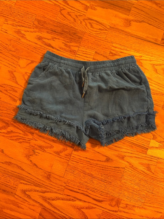 Umgee Pants - Umgee Slate Blue Frayed Hem Athletic Shorts